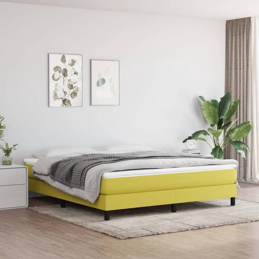 VidaXL Bedframe 180x200 cm Stof Groen Boxspring Frame Bed Frame Groene Bedbank Stoffen Bedframe Tweepersoons Bed 180x200 Cm Bed Duurzame Bedbank Ademend Bedframe