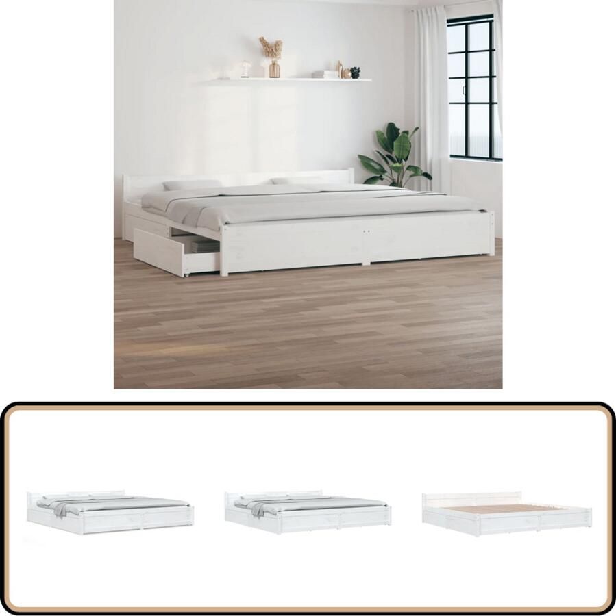VidaXL Bedframe 180x200 cm Wit Met Lades Houten Bed Frame Massief Grenenhout Bed Met Lades King Size Bed Tweepersoons Bed