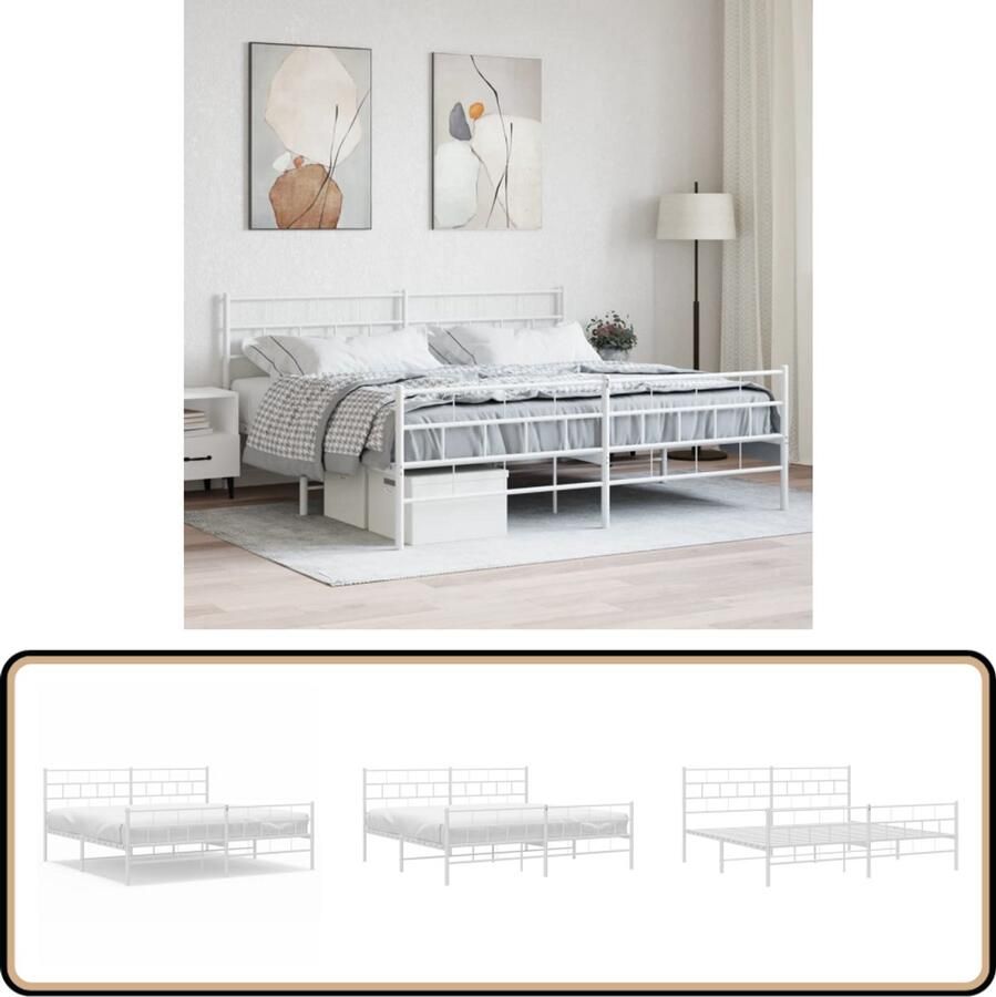 VidaXL Bedframe 180x200 cm Wit Stalen Design Robuust Bed Frame Metalen Bed Wit Bed Boxspring Bed Slaapcomfort
