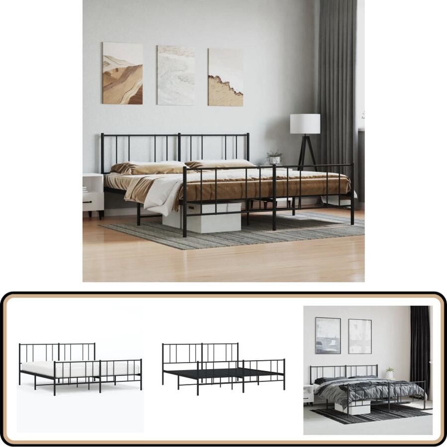 VidaXL Bedframe 180x200 cm Zwart Metalen Frame Klassieke Bed Frame Metalen Bedframe Zwarte Bedframe Tweepersoons Bed Boxspring Bed
