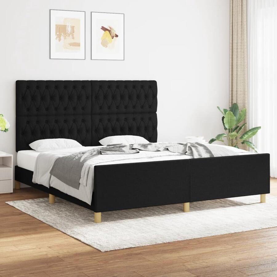 VidaXL Bedframe 180x200 cm Zwart Stof Bed Frame Zwarte Bedframe Bed Met Hoofdeinde Boxspring Tweepersoons Bed Stapelbed - Foto 2