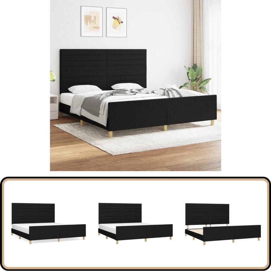 VidaXL Bedframe 180x200 cm Zwart Zonder Matras Bed Frame Boxspring Hoofdeinde Tweepersoon Zwarte Bed