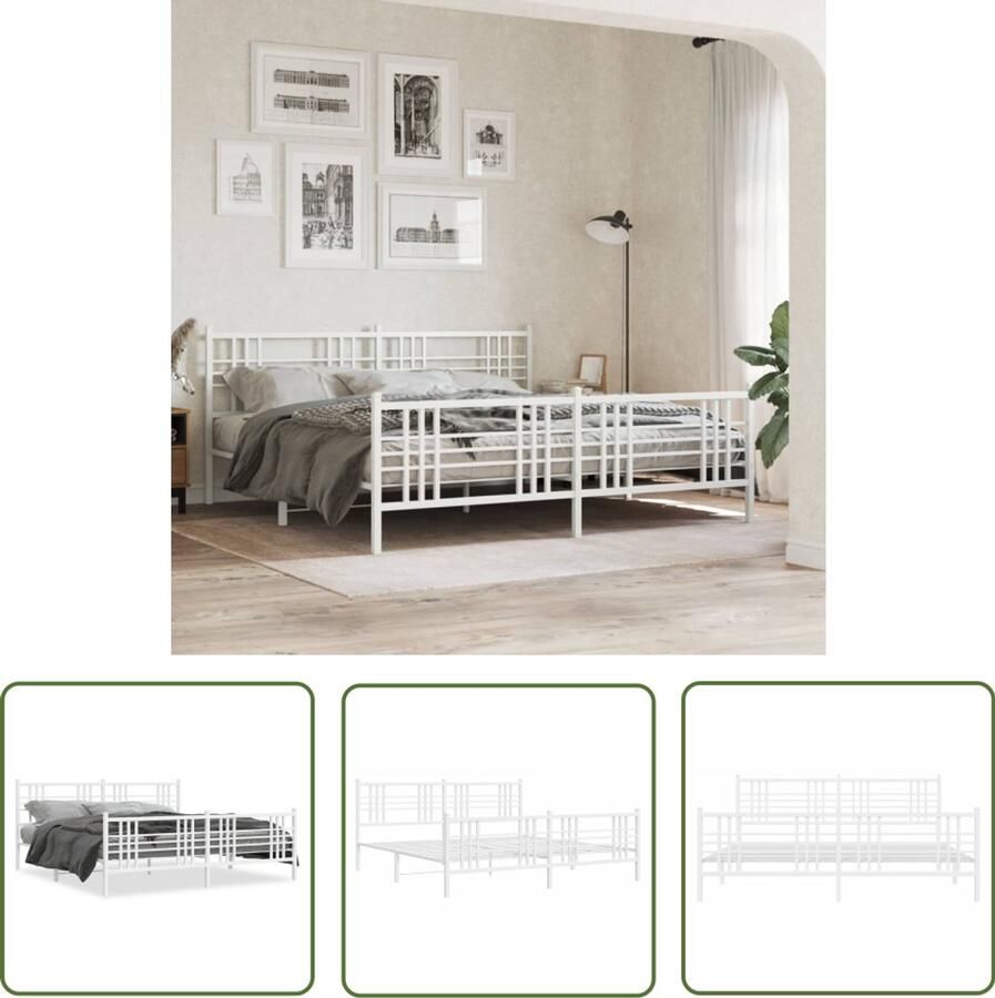 VidaXL Bedframe met hoofd- en voeteneinde metaal wit 180x200 cm Metalen Bedframe 180x200 Staal Bedframe Wit Bedframe Modern Bedframe