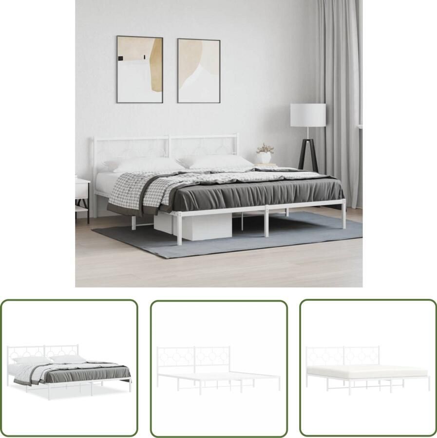 VidaXL Bedframe 180x200 Metalen Bedframe met hoofdbord metaal wit 180x200 cm Wit Bedframe Staal Bedframe Hoofdbord Bed