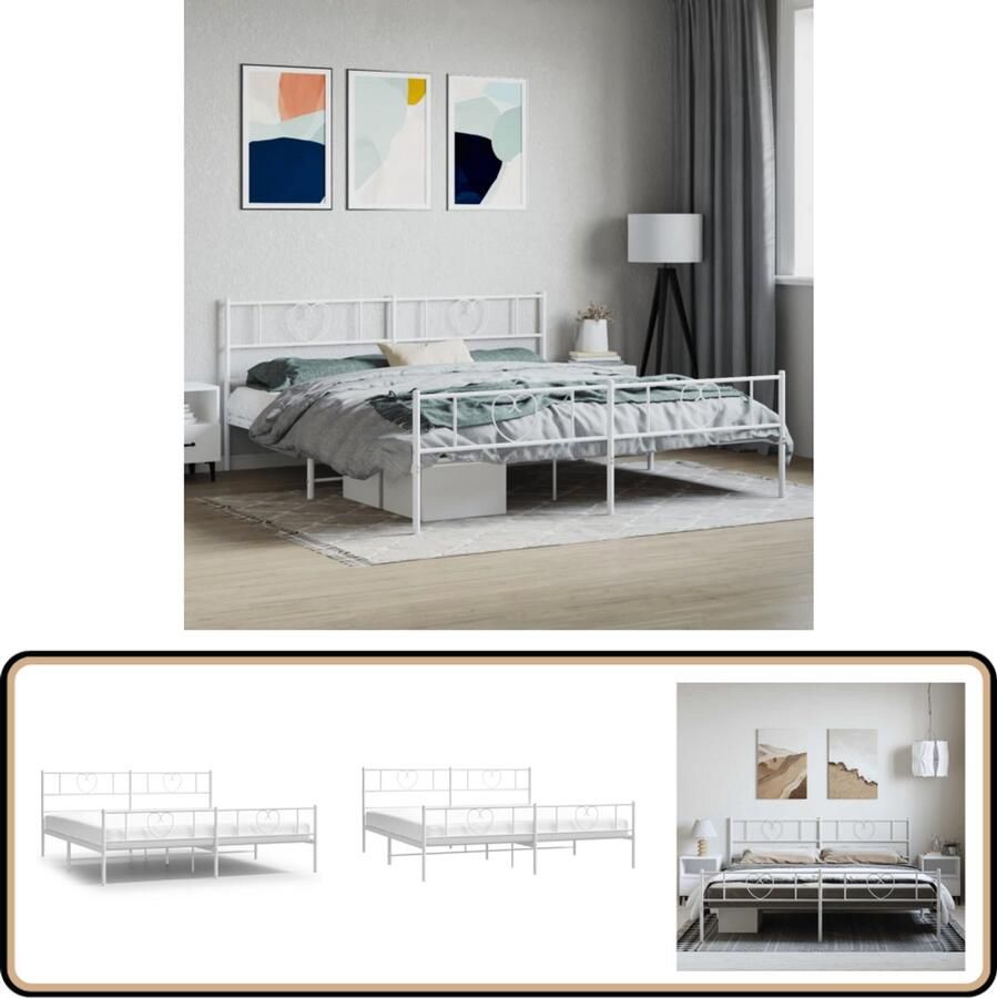 VidaXL Bedframe 183x213 cm Met hoofd- en voeteneinde Robuust Bed Frame Klassiek Bed Metalen Bed Tweepersoons Bed Witte Bed Slaapcomfort Boxspring Bed