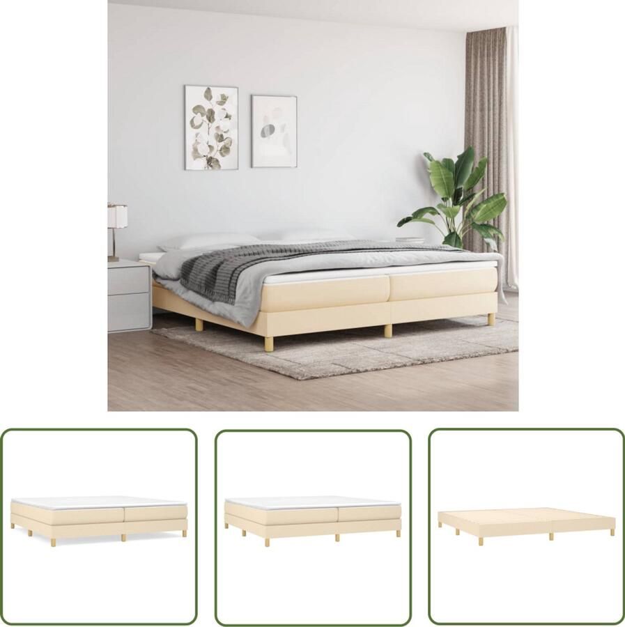 VidaXL Bedframe 200x200 cm crèmekleurig Boxspring Frame Tweepersoons Bed Creme Kleurige Bed Stoffen Bedframe Houten Bedframe Multipex Lattenbodems Bed Zonder Matras Goedkope Bedframes Comfortabel Bed Kwalitatief Bedframe