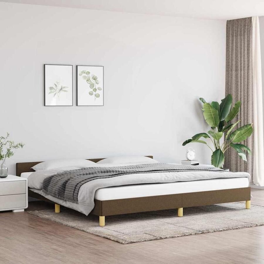 VidaXL Bedframe 200x200 cm Donkerbruin Stof Bed Frame Tweepersoons Bed Donkere Houten Meubels Slaapkamers Boxspring Frames Bedbodems - Foto 2