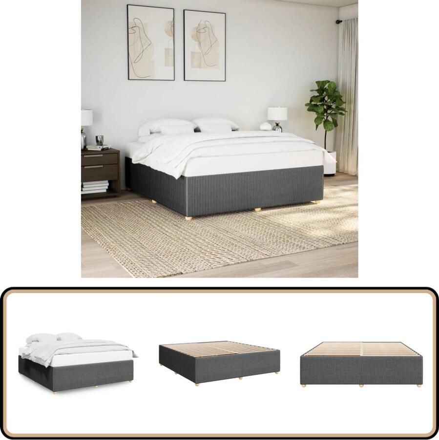 VidaXL Bedframe 200x200 cm Donkergrijs Stof Slaapcomfort Tweepersoonsbed Boxspring Frame Houten Bed Donkere Kleuren