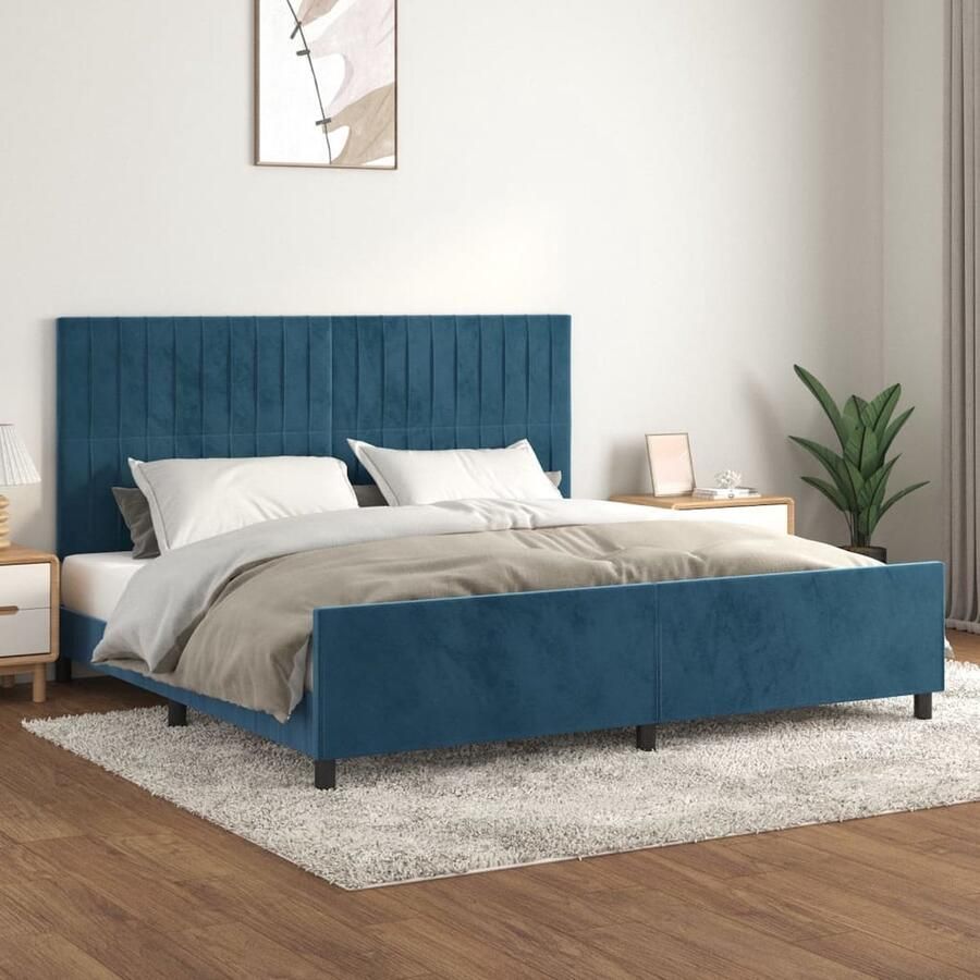VidaXL Bedframe 200x200 cm Fluweel Donkerblauw Bed Frame Fluweel Bed Frame Tweepersoons Bed Frame Adjustable Bed Frame Boxspring Frame Bed Frame Met Hoofdbord - Foto 2