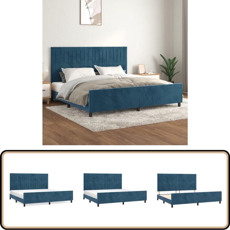 VidaXL Bedframe 200x200 cm Fluweel Donkerblauw Bed Frame Fluweel Bed Frame Tweepersoons Bed Frame Adjustable Bed Frame Boxspring Frame Bed Frame Met Hoofdbord