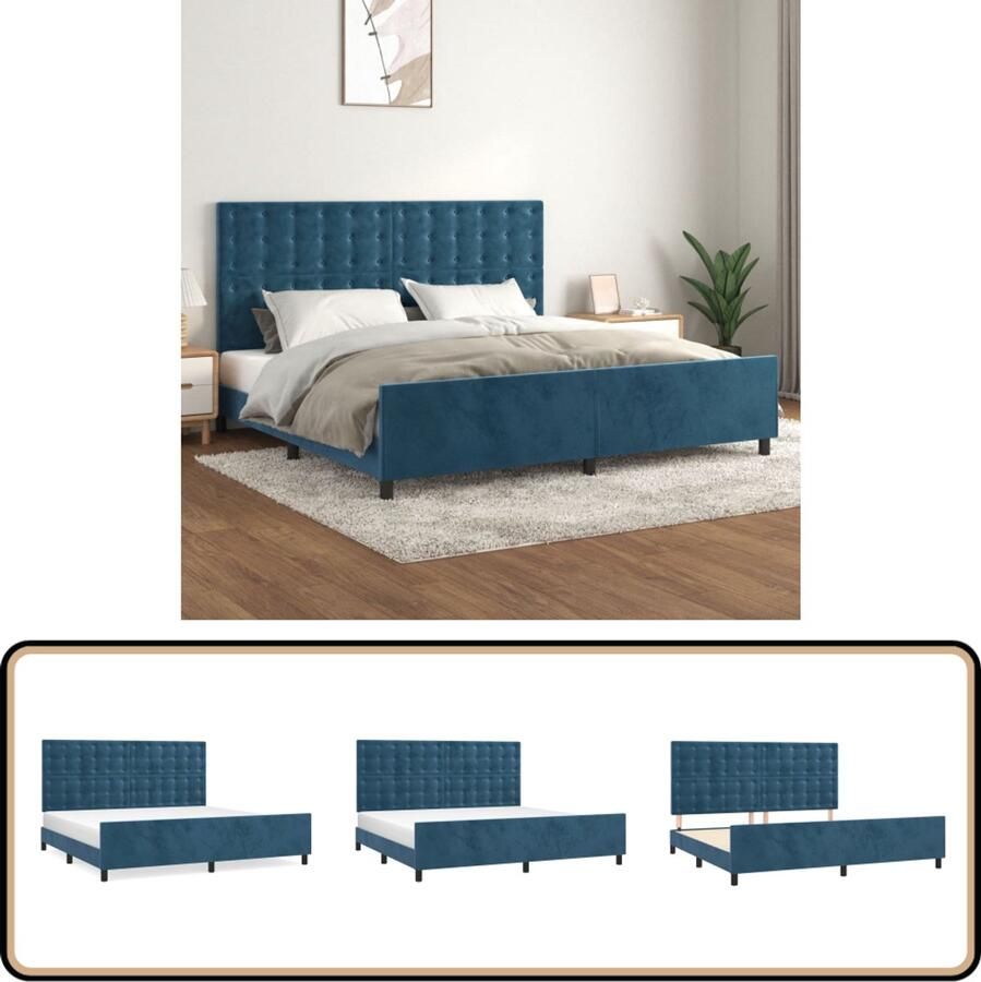 VidaXL Bedframe 200x200 cm Fluweel Donkerblauw Bed Frame Tweepersoons Bed Velvet Bed Blauw Bed Luxe Bed Comfort Bed Hoofdeinde Bed