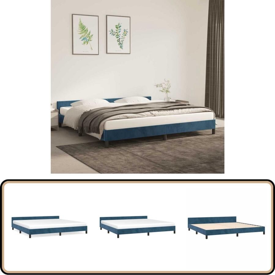 VidaXL Bedframe 200x200 cm Fluweel Donkerblauw Bed Frame Tweepersoons Bed Velvet Bed Donkere Kleuren Blauw Bed