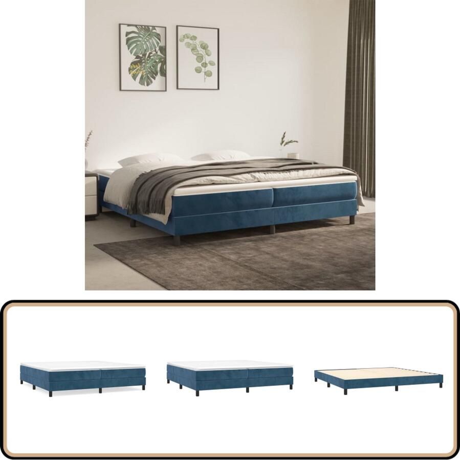 VidaXL Bedframe 200x200 cm Fluweel Donkerblauw Boxspring Frame Tweepersoons Bed Donkere Kleuren Velvet Bed Luxe Bed