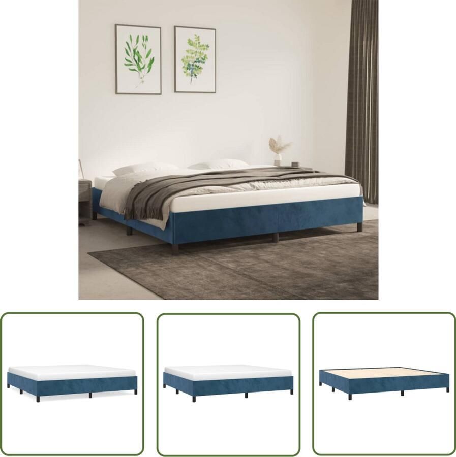 VidaXL Bedframe 200x200 cm Fluweel Donkerblauw Donkerblauwe Bedden Tweepersoons Bed Frame Velvet Bed Luxe Bed Frame Met Hoofdbord Boxspring Bed