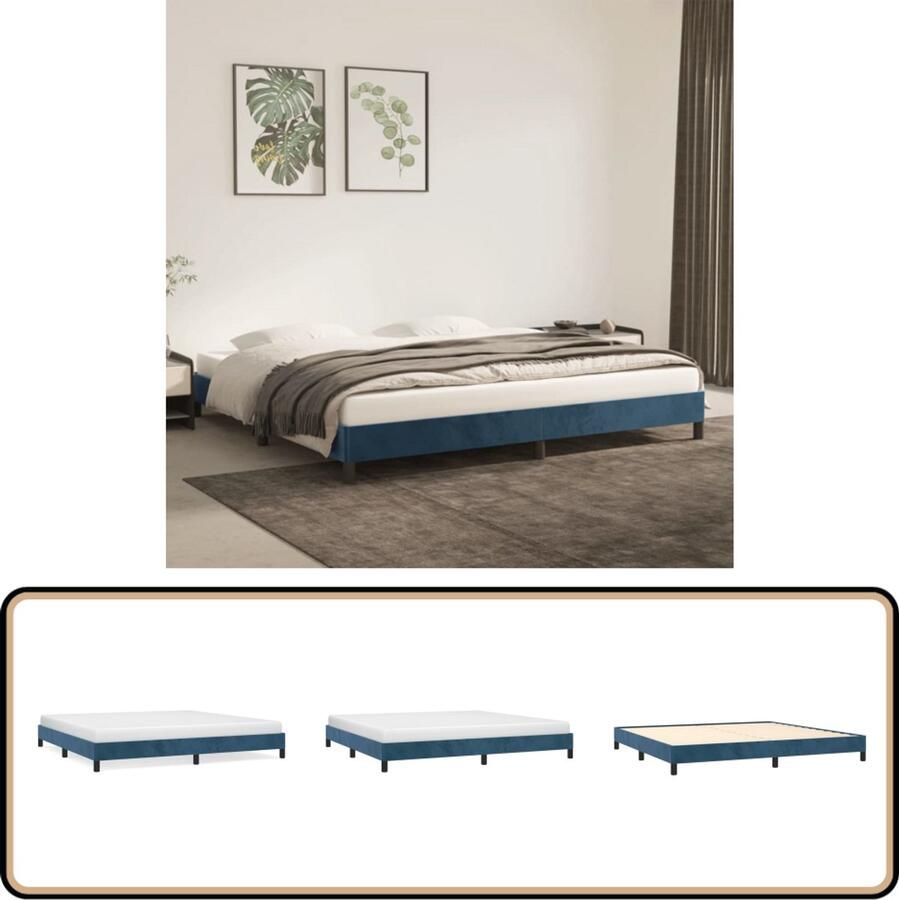 VidaXL Bedframe 200x200 cm Fluweel Donkerblauw Slaapkamerinrichting Tweepersoonsbed Fluweel Bed Frame Donkere Kleuren Meubilair Luxe Bed