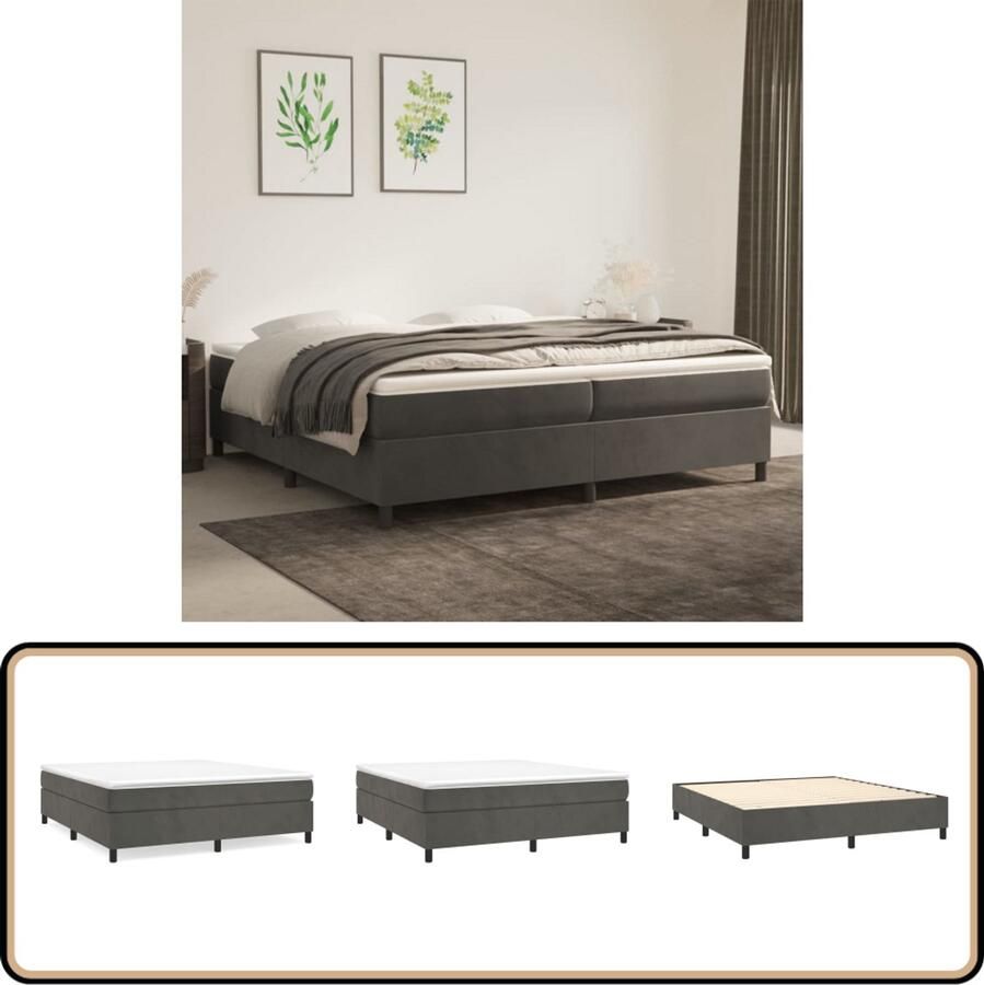 VidaXL Bedframe 200x200 cm Fluweel Donkergrijs Boxspring Frame Tweepersoons Bed Donkere Kleuren Fluweel Luxe Bed