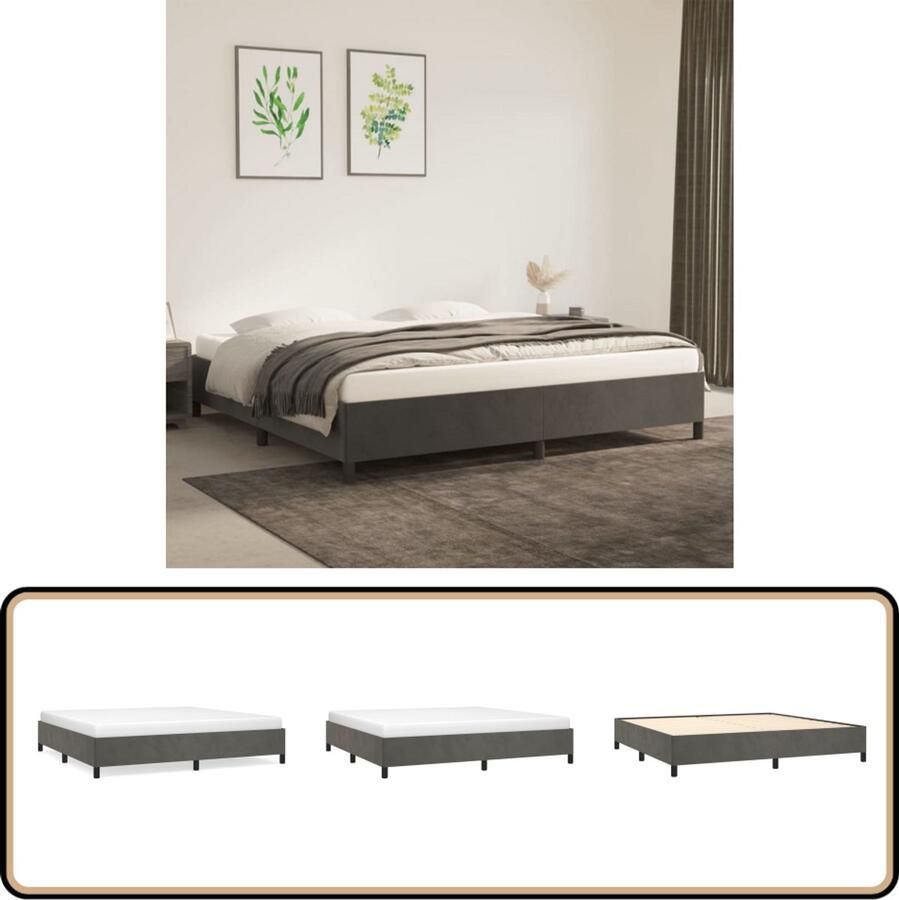 VidaXL Bedframe zonder matras 200x200 cm fluweel donkergrijs - Foto 2