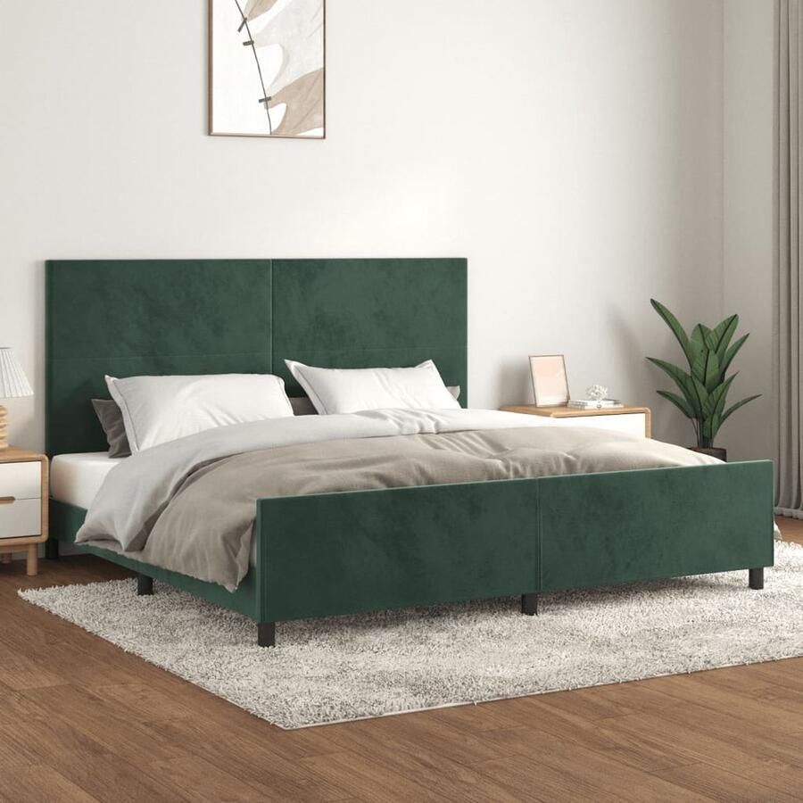 VidaXL Bedframe 200x200 cm Fluweel Donkergroen Bed Frame Fluweel Bed Frame Tweepersoons Bed Frame Bed Frame Met Hoofdeinde Adjustable Bed Head Luxe Bed Frame - Foto 2