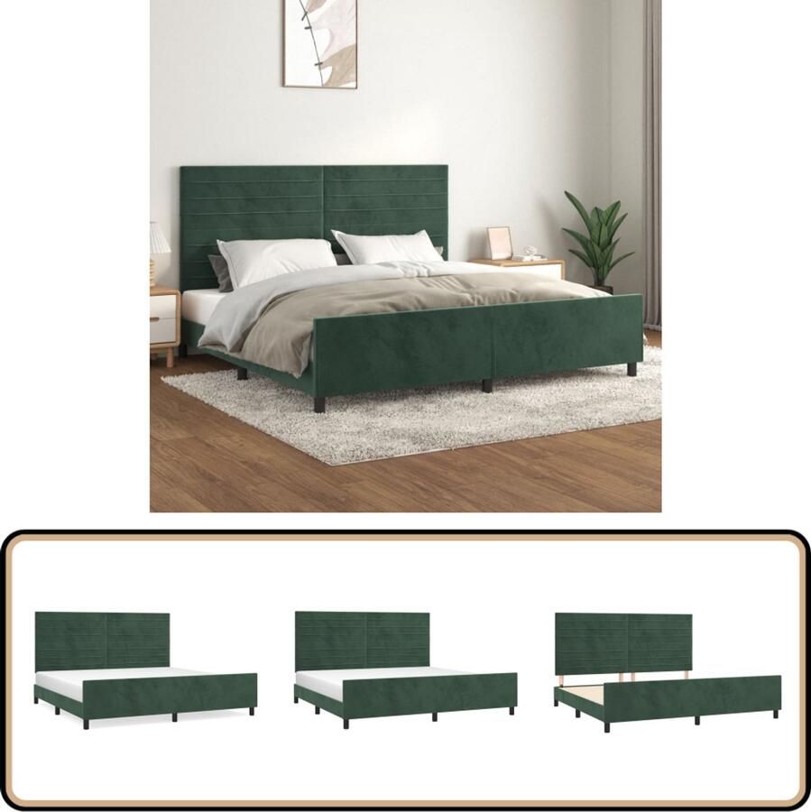 VidaXL Bedframe 200x200 cm Fluweel Donkergroen Bed Frame Tweepersoons Bed Velvet Bed Verstelbaar Hoofdeinde Luxe Bed