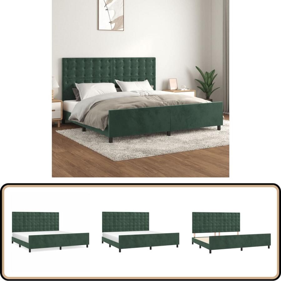 VidaXL Bedframe 200x200 cm Fluweel Donkergroen Comfortabel Bed Bedframe Donkere Kleuren Fluweel Bed Hoofdeinde Bed