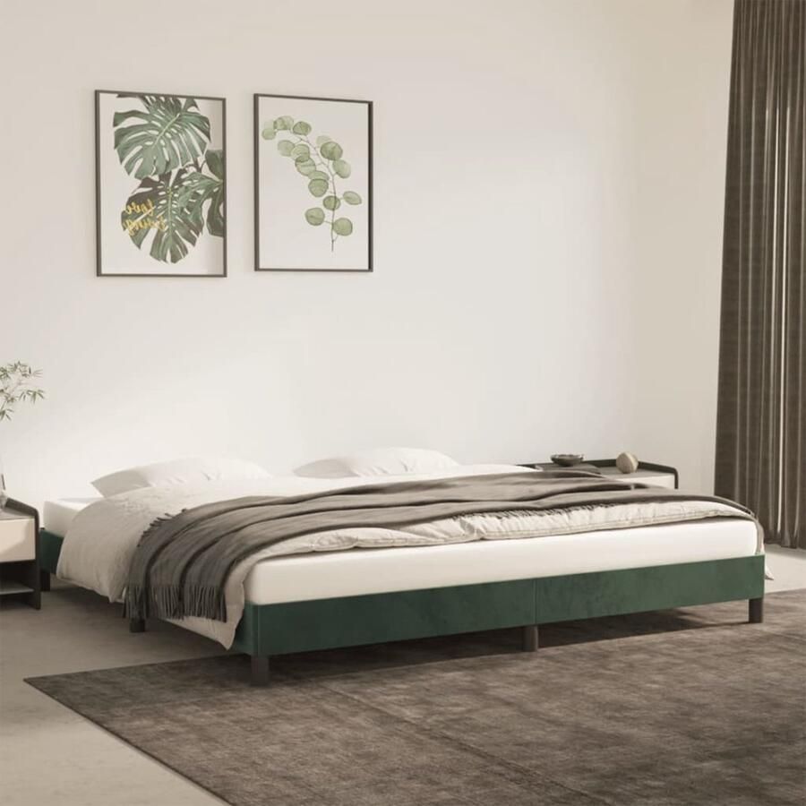VidaXL Bedframe 200x200 cm Fluweel Donkergroen Donkergroene Bed Frame Tweepersoons Bed Frame Fluweel Bed Frame Luxe Bed Frame Bed Frame Met Hoofdbord Bed Frame Online Kopen - Foto 2