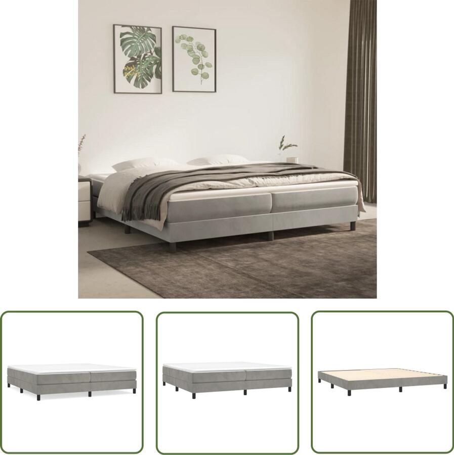 VidaXL Bedframe 200x200 cm Fluweel Lichtgrijs Boxspring Frame Tweepersoons Bed Fluweel Bed Grijs Bed Slaapcomfort