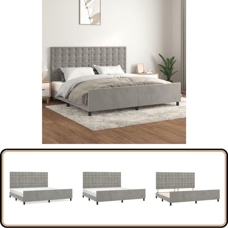 VidaXL Bedframe 200x200 cm Fluweel Lichtgrijs Fluweel Bed Frame Tweepersoons Bed Verstelbaar Hoofdbord Boxspring Bed Grijs Bed