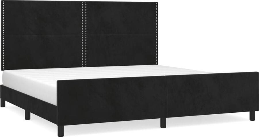 VidaXL Bedframe 200x200 cm Fluweel Zwart Bed Frame Fluweel Bed Hoofdeinde Bed Boxspring Bed Zware Bedpost Stabiel Bed Tweepersoons Bed Zwart Bed Modern Bed Comfortabel Bed - Foto 2