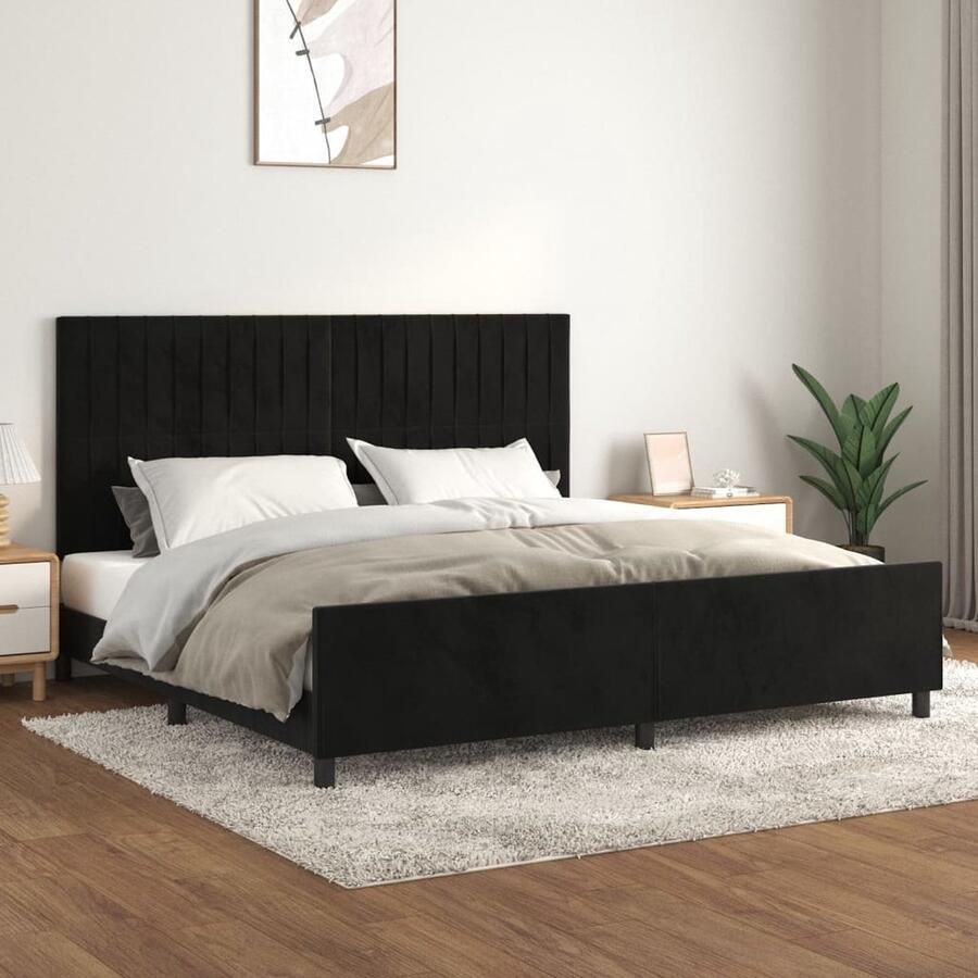 VidaXL Bedframe 200x200 cm Fluweel Zwart Bed Frame Tweepersoons Bed Velvet Bed Boxspring Hoofdbord Adjustable Headboard Black Bed - Foto 2