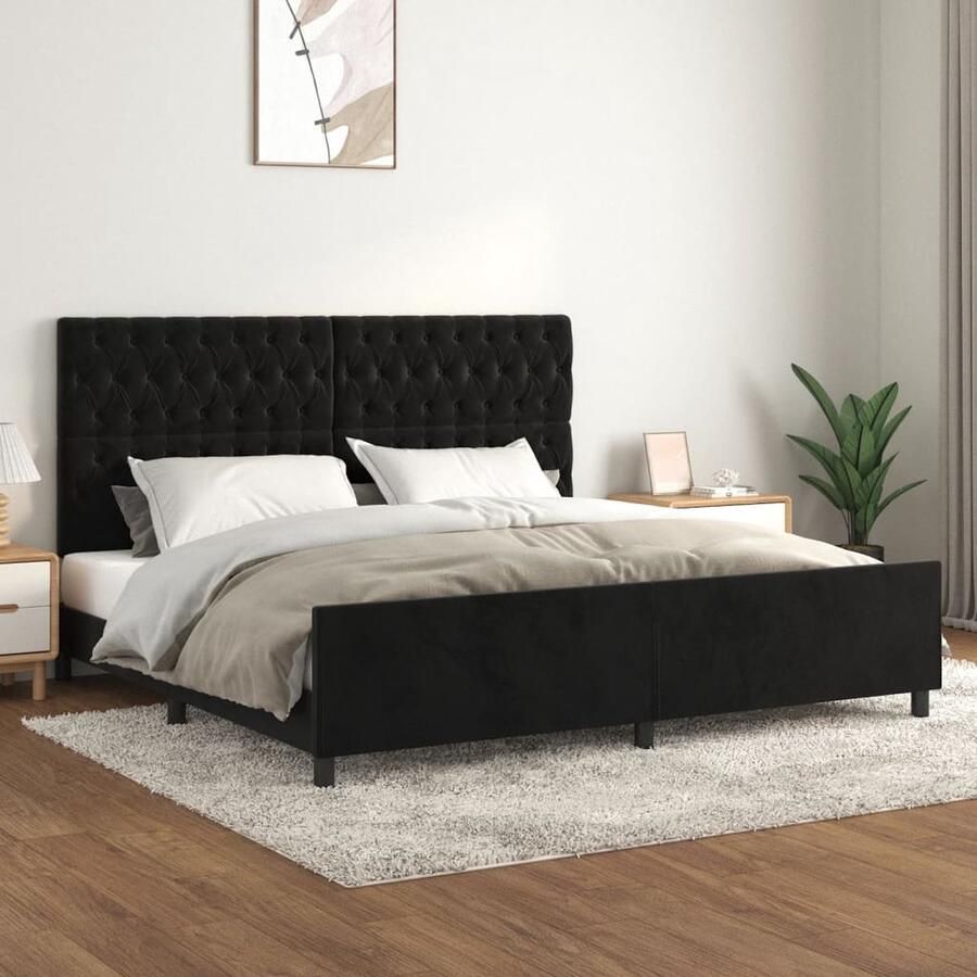 VidaXL Bedframe 200x200 cm Fluweel Zwart Bedframe Tweepersoons Bed Boxspring Velvet Bed Zitzakken Slaapcomfort Hoofdeinde Multifunctioneel Bed Stapelbed - Foto 2