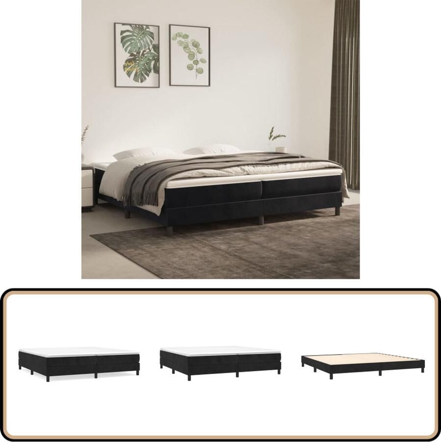 VidaXL Bedframe 200x200 cm Fluweel Zwart Boxspring Frame Tweepersoons Bed Zwarte Bedbank Velvet Bedframe Multiplex Lattenbodem Stapelbare Bedbodems