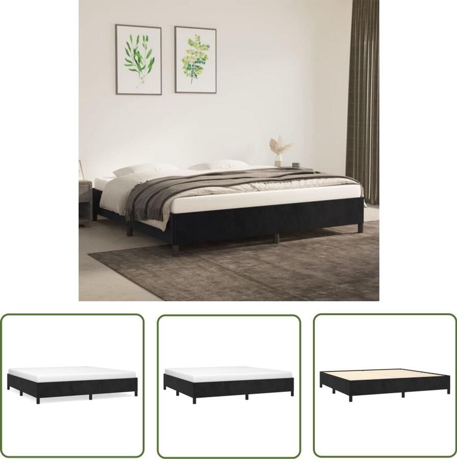 VidaXL Bedframe 200x200 cm Fluweel Zwart Slaapkamer Meubilair Tweepersoons Bed Zwarte Bed Frame Velvet Bed Frame Luxe Bed Frame Multiplex Lattenbodem