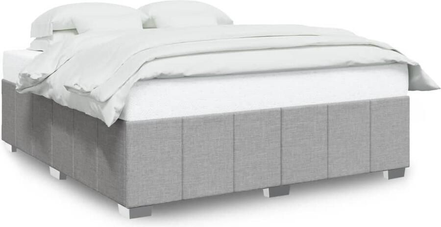 VidaXL Bedframe 200x200 cm Lichtgrijs Stof Bedframe Boxspring Tweepersoonsbed Hoofdbord Modern Bed Licht Grijs Bed Comfortabele Bed Slaapcomfort Stapelbare Bed - Foto 2