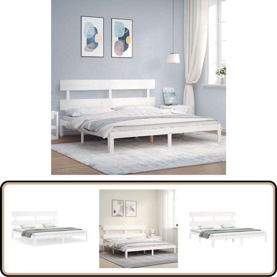 VidaXL Bedframe 200x200 cm Massief Grenen Wit Massief Hout Bed Frame Grenenhout Bed Tweepersoons Bed Witte Bed Met Lattenbodem