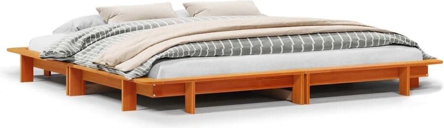 VidaXL Bedframe 200x200 cm Massief Grenenhout Bed Frame Houten Bed Tweepersoonsbed Kingsize Bed Design Bed Modern Bed Landelijk Bed Grenenhouten Bed Boxspring Bed Bedbank Slaapkamer Meubilair - Foto 2