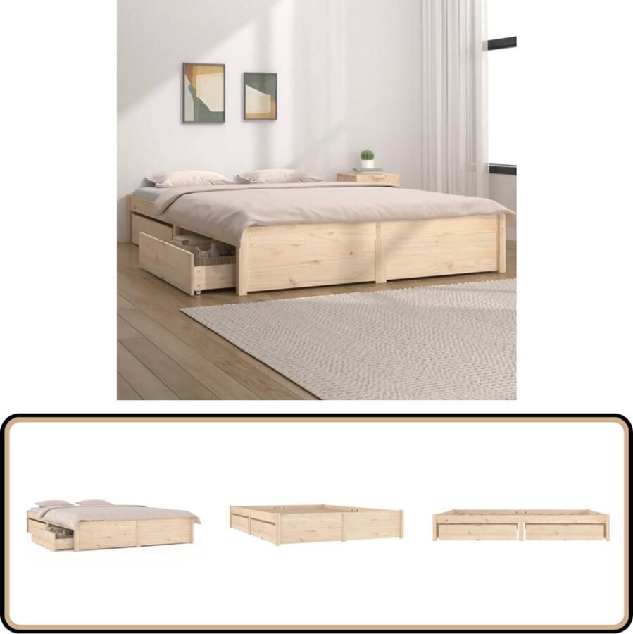VidaXL Bedframe 200x200 cm Massief Grenenhout Houten Bed Frame Tweepersoons Bed Massief Hout Bed Met Lades Boxspring Bed Bedroom Furniture