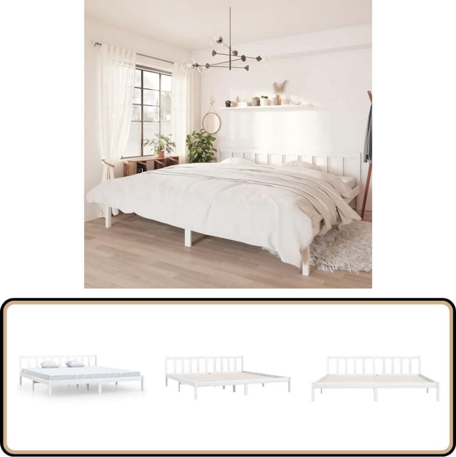 VidaXL Bedframe 200x200 cm Massief Grenenhout Wit Bed Frame Massief Hout Bed Grenenhout Bed Tweepersoons Bed Wit Bed Modern Bed