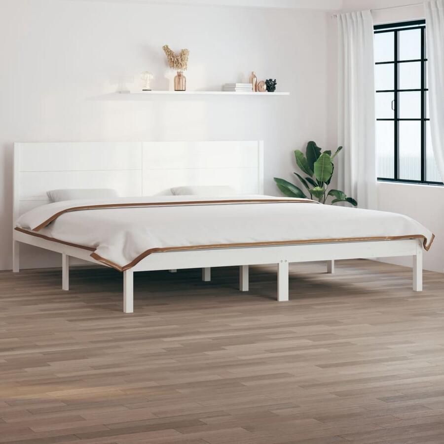 VidaXL Bedframe 200x200 cm Massief Grenenhout Wit Houten Bed Frame Grenenhout Bedframe Massief Hout Bed Wit Bedframe Tweepersoons Bed King Size Bed - Foto 2