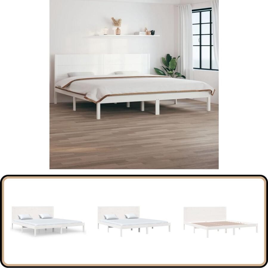 VidaXL Bedframe 200x200 cm Massief Grenenhout Wit Houten Bed Frame Grenenhout Bedframe Massief Hout Bed Wit Bedframe Tweepersoons Bed King Size Bed