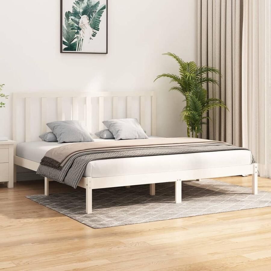 VidaXL Bedframe 200x200 cm massief grenenhout wit Houten Bedframe 200x200 Enkel Bed Massief Hout Grenenhout Bed Wit Bedframe - Foto 2