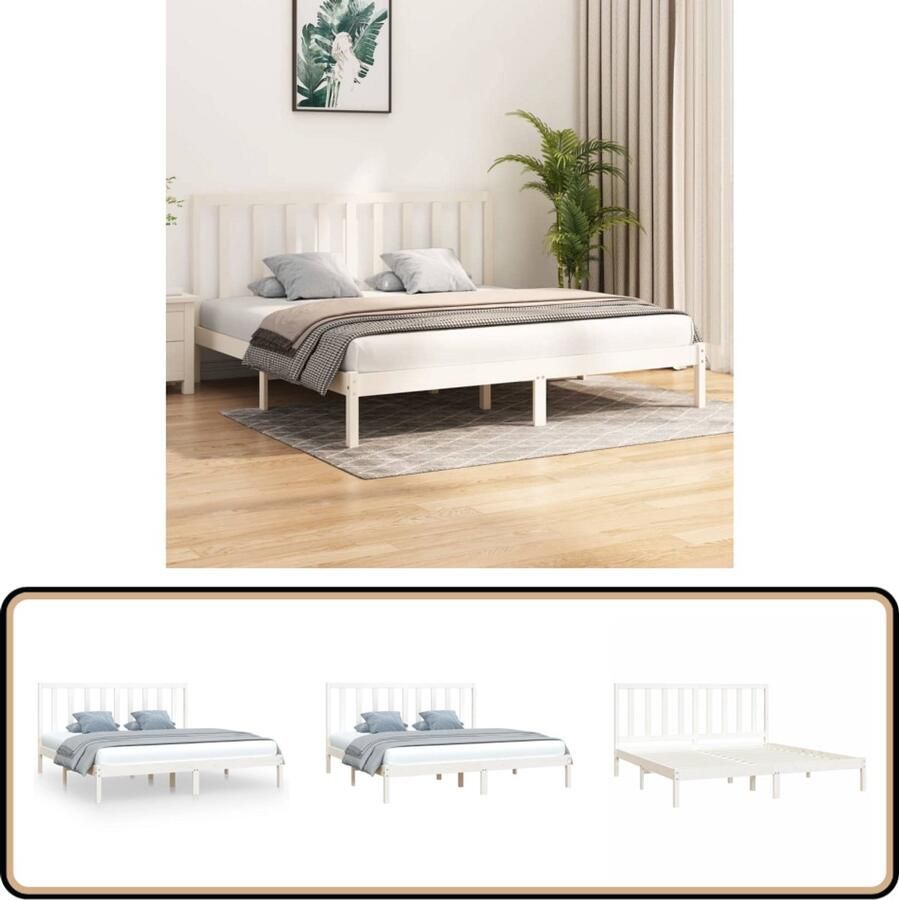 VidaXL Bedframe 200x200 cm massief grenenhout wit Houten Bedframe 200x200 Enkel Bed Massief Hout Grenenhout Bed Wit Bedframe