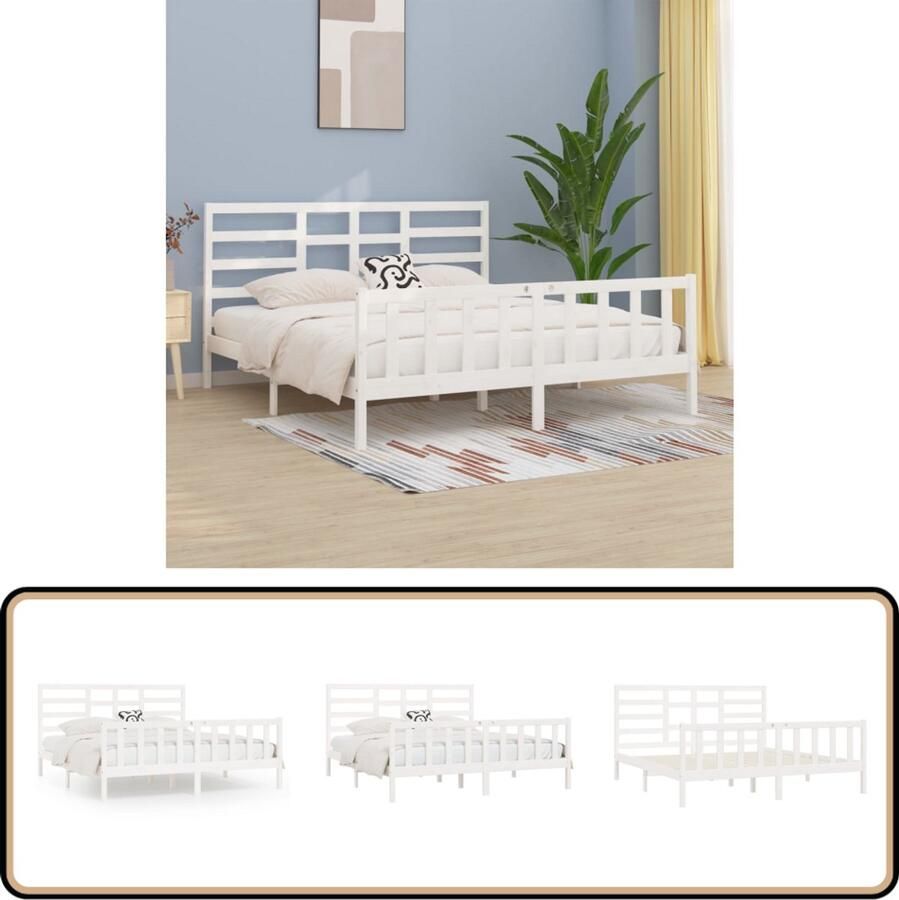 VidaXL Bedframe 200x200 cm Massief Grenenhout Wit Modern Bed Frame Houten Bed Frame Grenenhout Bed Frame Tweepersoons Bed Frame Witte Bed Frame