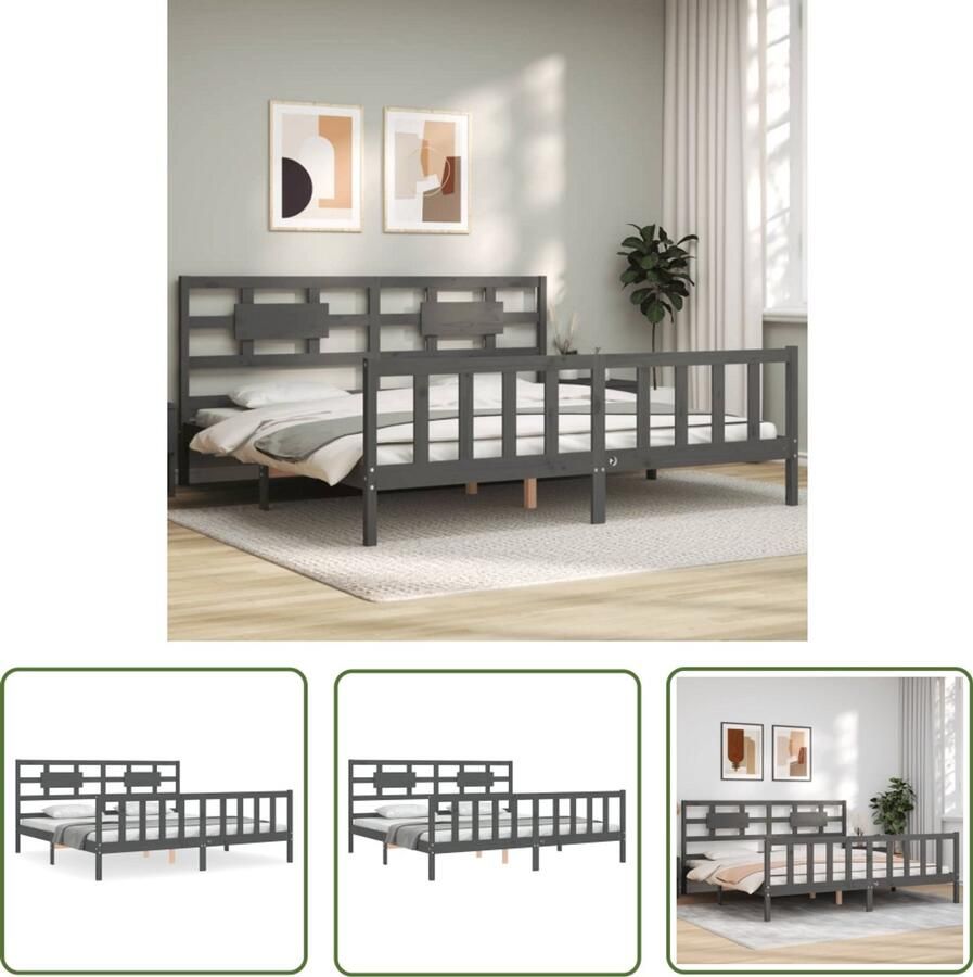 VidaXL Bedframe 200x200 cm Massief Hout Grijs Massief Hout Bed Frame Grenenhout Bed Tweepersoons Bed Grijze Bed Slaapcomfort Design Bed Functionele Bed