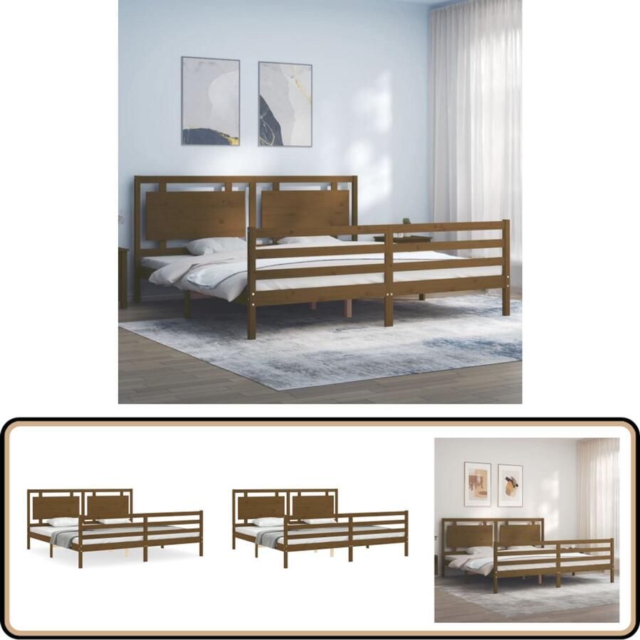 VidaXL Bedframe 200x200 cm Massief hout Honingbruin Massief Houten Bed Frame Tweepersoons Bed Frame Met Hoofdbord Honigbruin Bed Houten Bed