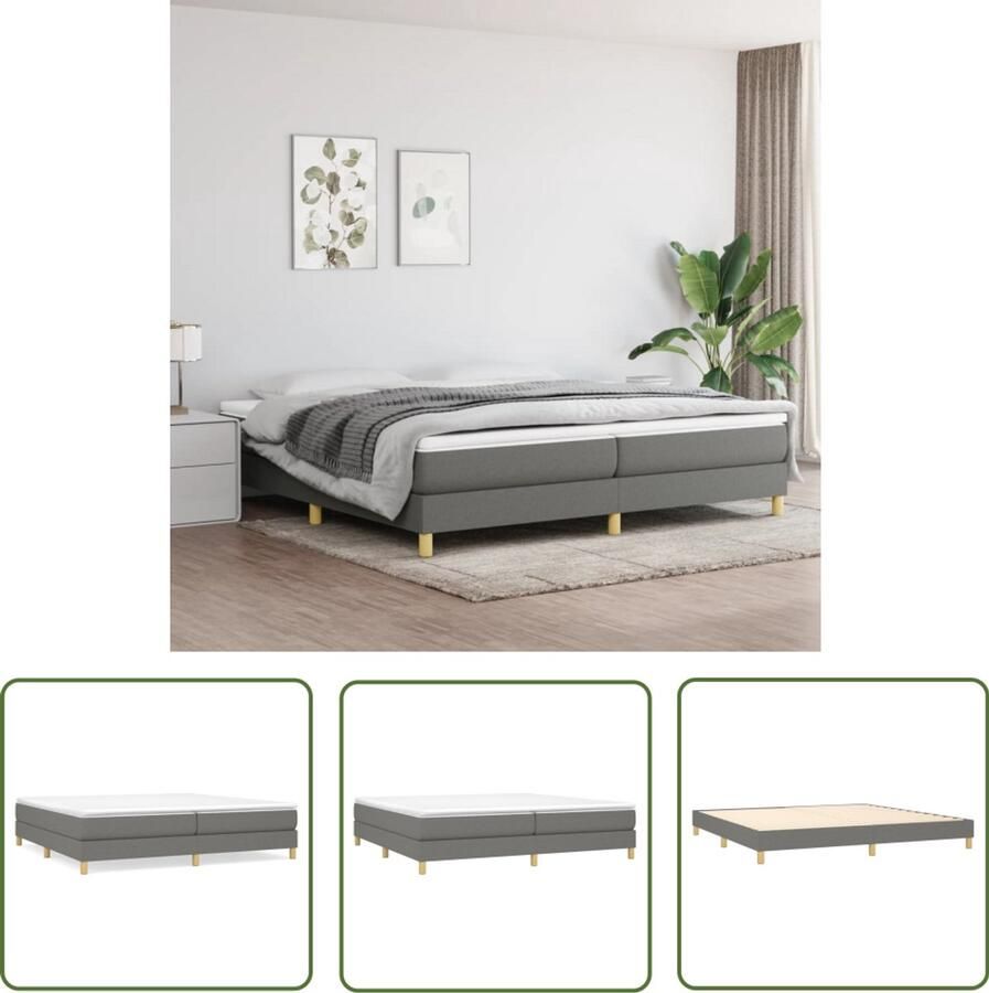VidaXL Bedframe 200x200 cm Stof Donkergrijs Boxspring Frame Bedframe Tweepersoonsbed Grijs Bed Stoffen Bed Dark Grey Bed Slaapcomfort Houten Bedframe Multifunctioneel Bed Design Bed