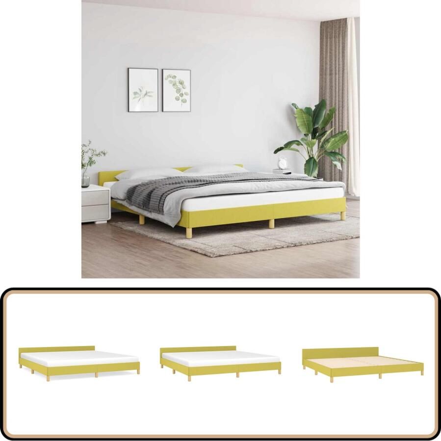 VidaXL Bedframe 200x200 cm Stof Groen Bed Frame Tweepersoons Bed Houten Bed Groene Bed Met Hoofdbord