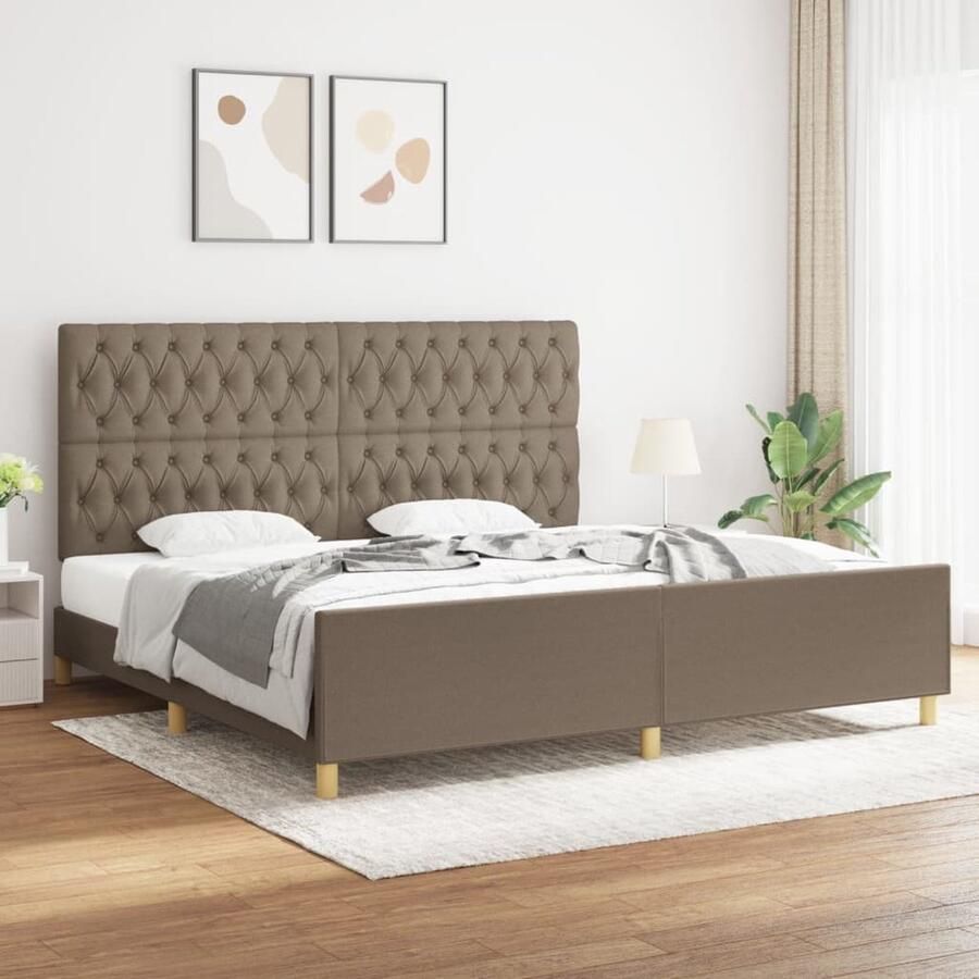 VidaXL Bedframe 200x200 cm Taupe Inclusief hoofdbord Bed Frame Boxspring Tweepersoonsbed Slaapcomfort Houten Bed Stoffen Bed Taupeculier Adjustable Headboard - Foto 2
