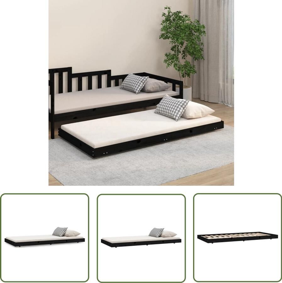 VidaXL Bedframe 75x190 cm Grenenhout Zwart Houten Bedframe Massief Grenenhout Zwarte Bedframe Enkelpersoonlig Bed Bedframe 75x190