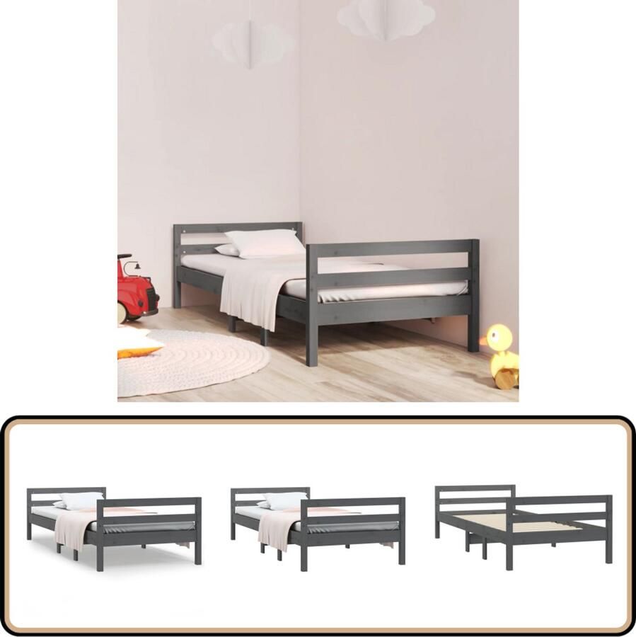 VidaXL Bedframe 75x190 cm Grijs Grenenhout Houten Bedframe Bedbodems Grenenhout Bed Grijs Bedframe Tweepersoons Bed King Size Bed Slaapcomfort