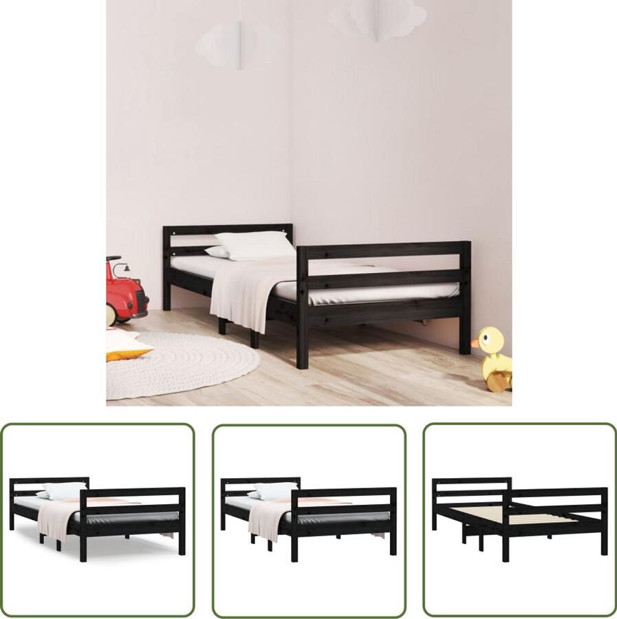 VidaXL Bedframe 75x190 cm Massief Grenenhout Zwart Klassieke Bedframe Houten Bedframe Grenenhouten Bedframe Zwart Bedframe Tweepersoons Bedframe Stapelbare Bedbodems - Foto 2